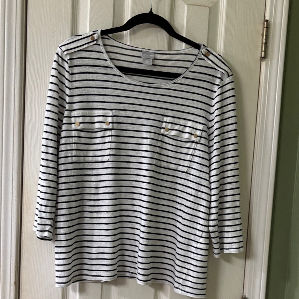 Chico's Black and White Striped Blouse